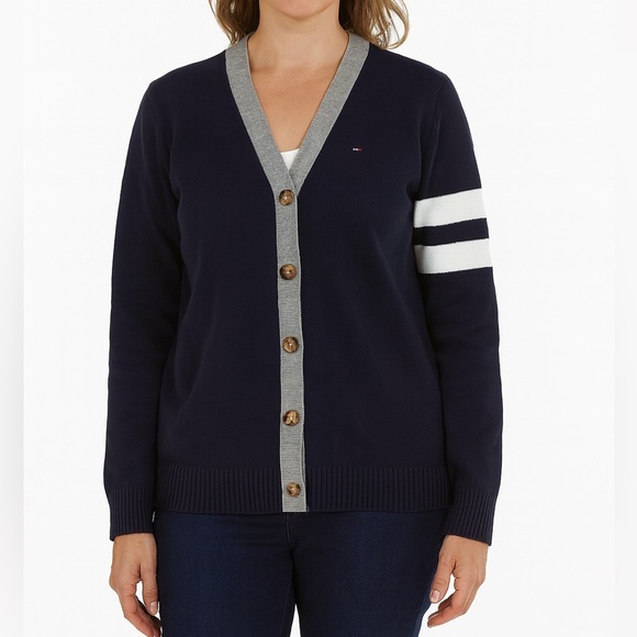 Tommy Hilfiger Women's Navy and Gray Cardigan - Picture 1 of 6